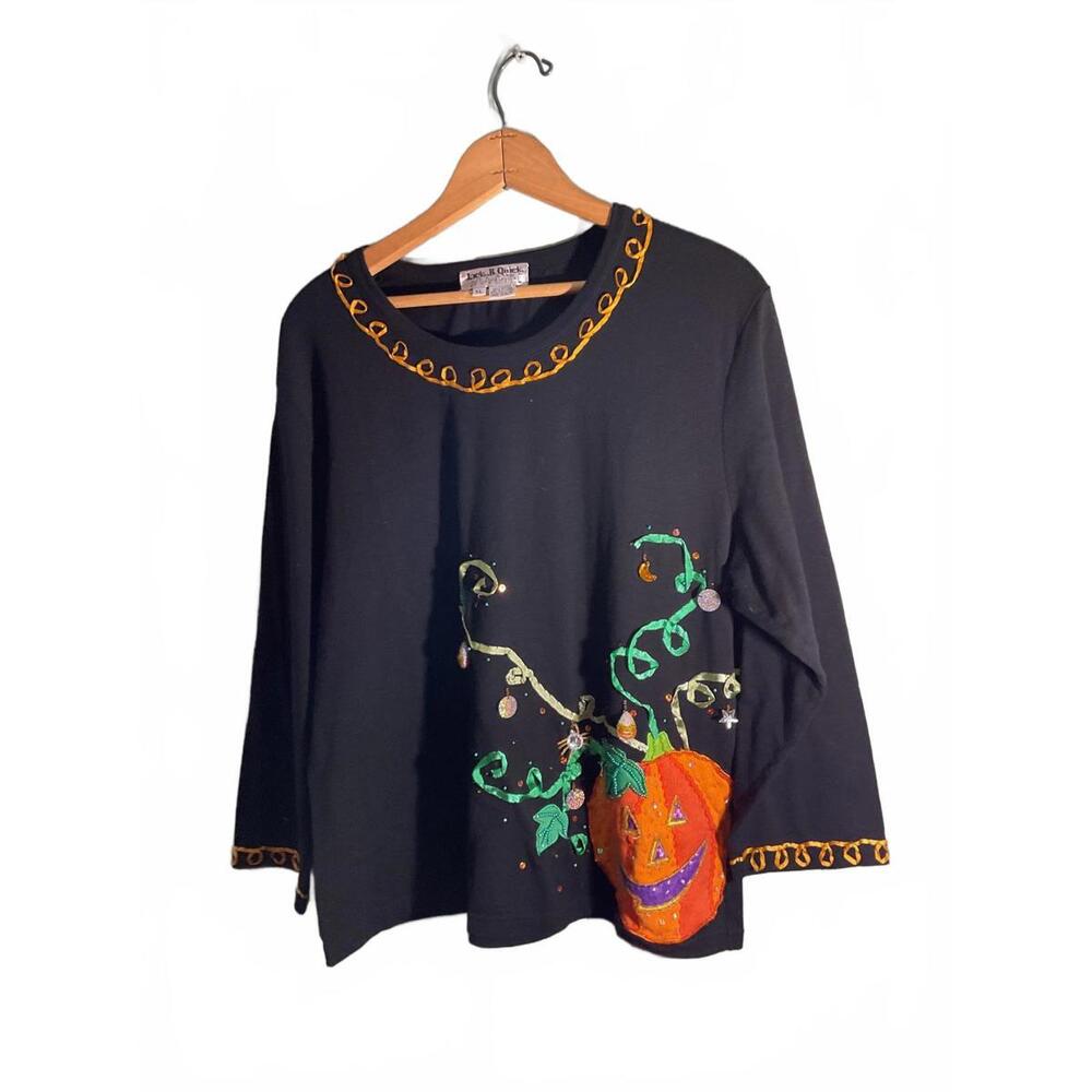 Jack B. Quick XL  Halloween Top with Bling and Embroidered Pumpkin Design XL